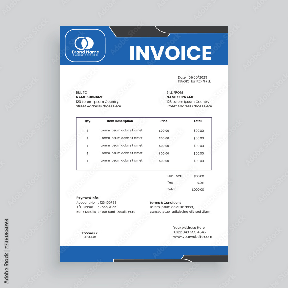 Creative and modern invoice template Vector design for your business Creative and modern invoice template Vector design for your business
