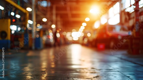 Wallpaper Mural Blurry vehicle garage with soft focus, mechanic shop and auto service center in defocused background. Torontodigital.ca