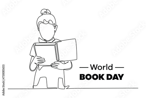 One continuous line drawing of world book day concept. Doodle vector illustration in simple linear style.
