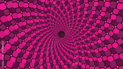 Abstract spiral dotted vortex style urgency deep spinning background.