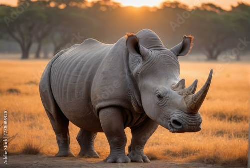rhino in the wild. rhino in the savanna at sunset. wildlife