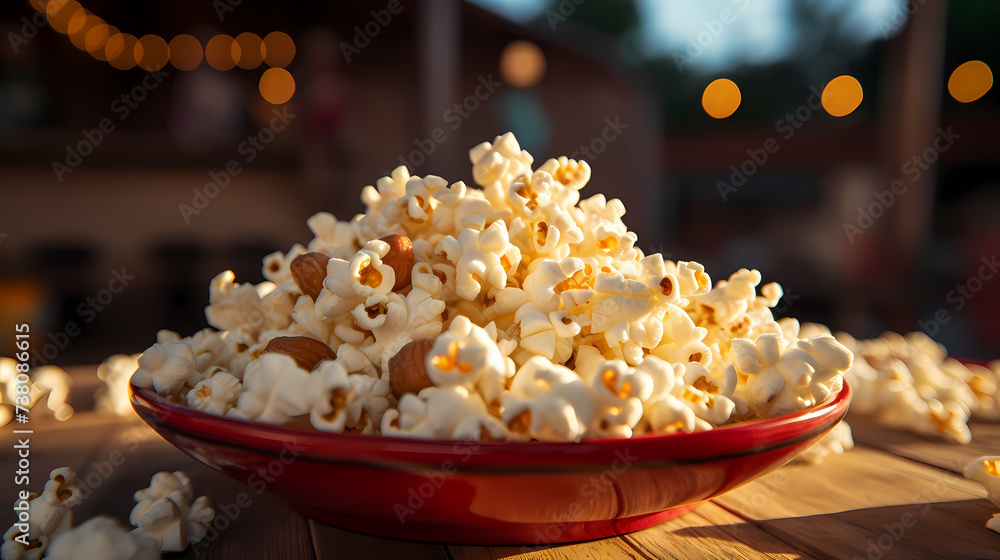 Popcorn with blurred background, cinema popcorn Popcorn with blurred background, cinema popcorn