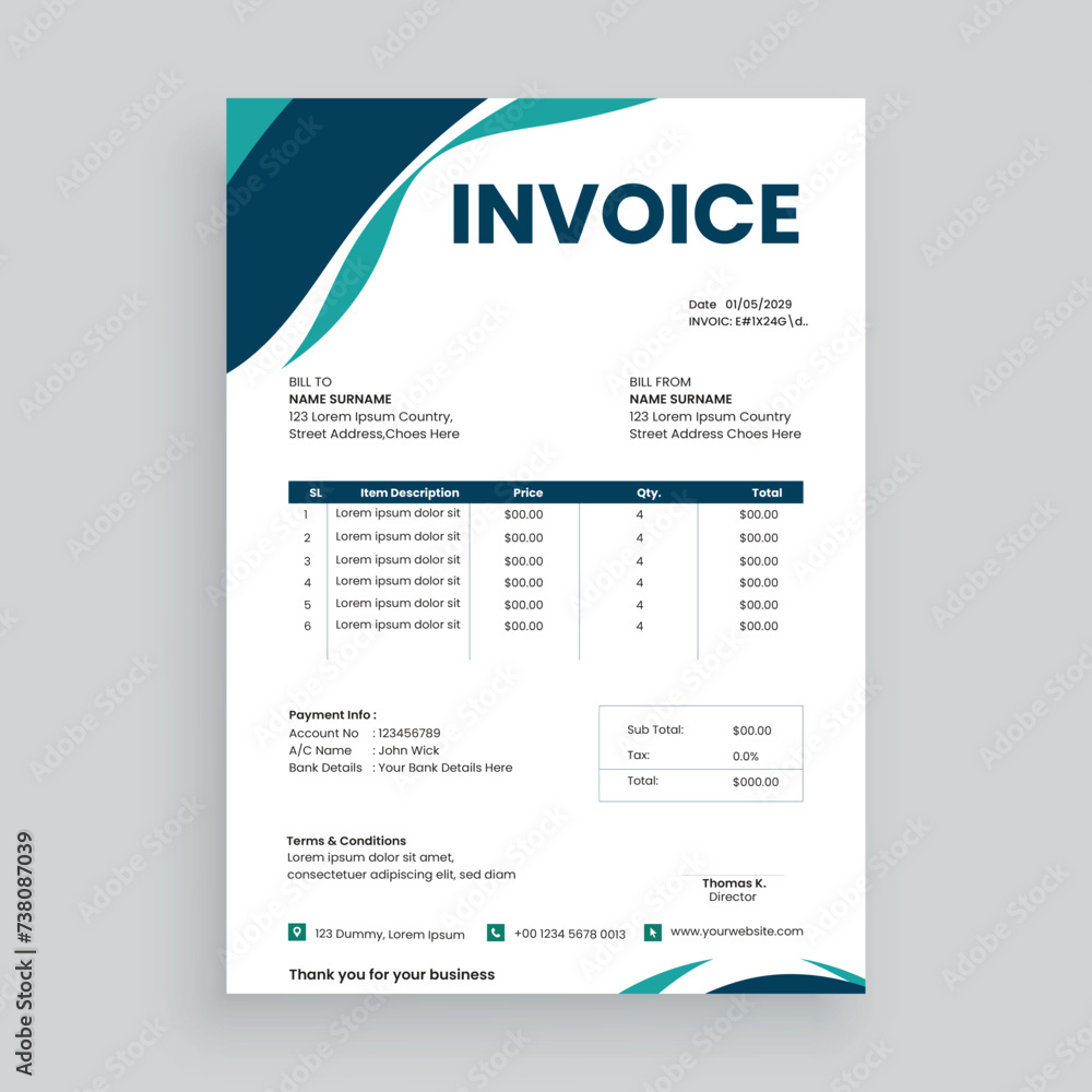 Creative and modern invoice template Vector design for your business Creative and modern invoice template Vector design for your business