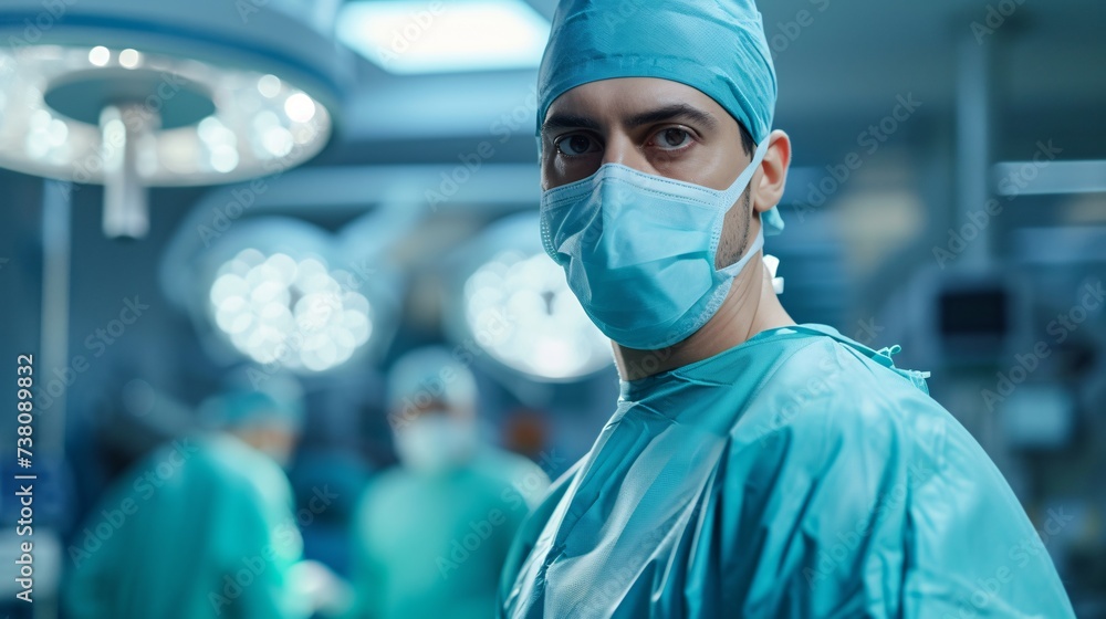Professional doctor dressed in surgical attire inside a medical facility. Professional doctor dressed in surgical attire inside a medical facility.