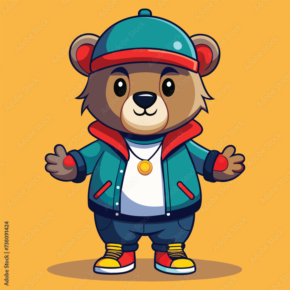 Stylish Cute Bear with Hip Hop style wearing sunglass and beautiful cloths vector file for t-shirt, stickers, design, love and more Stylish Cute Bear with Hip Hop style wearing sunglass and beautiful cloths vector file for t-shirt, stickers, design, love and more