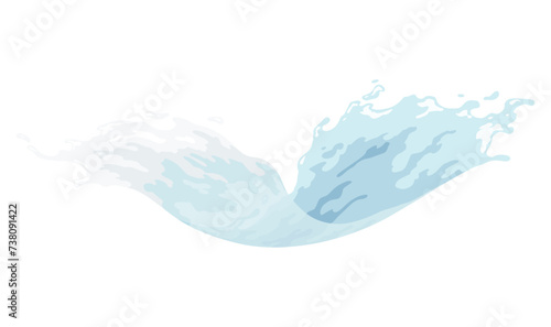 Water wave splash, dynamic motion element. Aqua liquid, hydration ad. Blue water wave swirl splash. Vector cartoon illustration