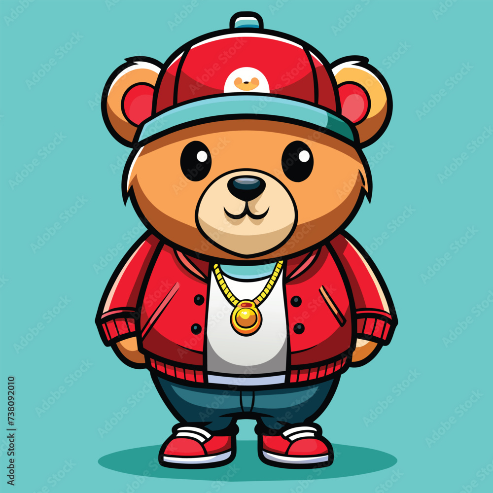 Obraz premium Stylish Cute Bear with Hip Hop style wearing sunglass and beautiful cloths vector file for t-shirt, stickers, design, love and more
