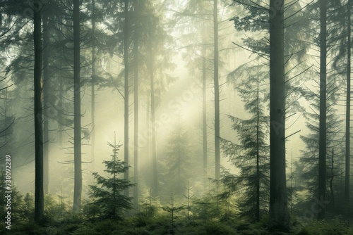 Fototapeta Naklejka Na Ścianę i Meble -  the serene beauty of a misty forest