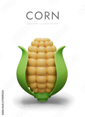 Cob of sweet corn in green leaf. Fresh natural food, vegan menu
