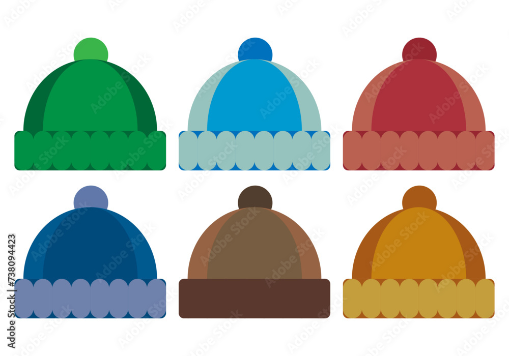 Hoja de iconos de gorro de invierno en fondo blanco. Hoja de iconos de gorro de invierno en fondo blanco.