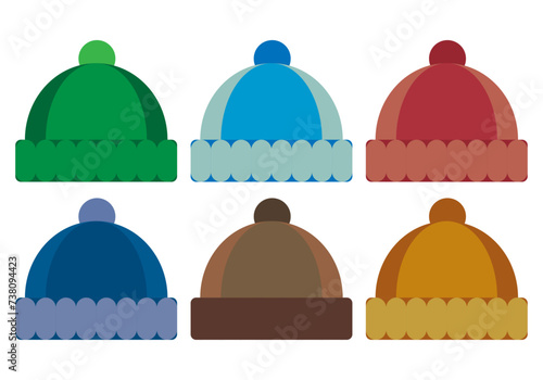 Hoja de iconos de gorro de invierno en fondo blanco.