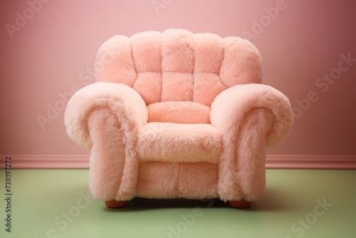 Cozy fluffy peach color armchair in the living room