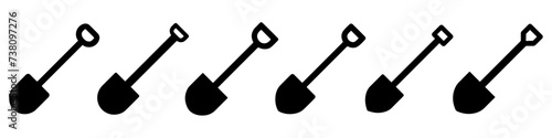 Shovel icons set. Shovel symbol. Black icon of shovel isolated on white
