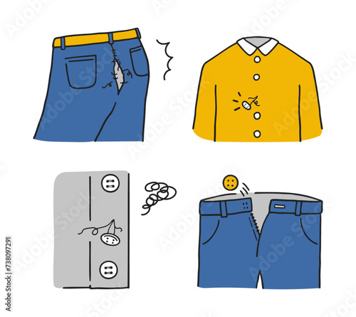 ボタンが取れた　傷のある　服