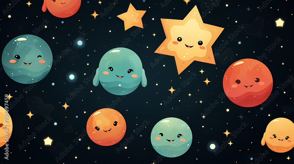 Cute planet star seamless pattern template Cute planet star seamless pattern template