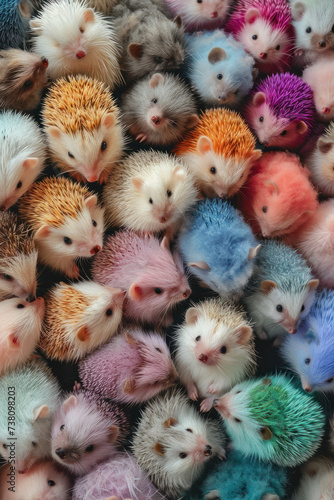 Experience the beauty of nature with a vast landscape filled with fluffy hedgehogs in pastel colors. AI generative. © น้ำฝน สามารถ