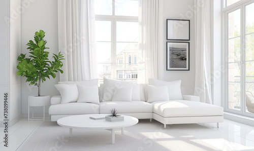 Trendy white living room with white modern decoration  simple home decor
