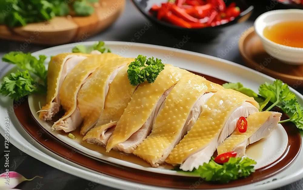 Chinese Cantonese Vegetable Boiled Chicken,created with Generative AI tecnology.