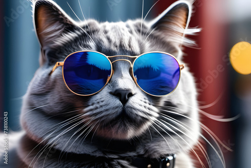 Cat Wearing Sunglasses and Collar