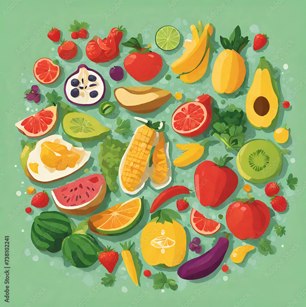 Obraz premium Healthy food background cartoon style graphic resources 