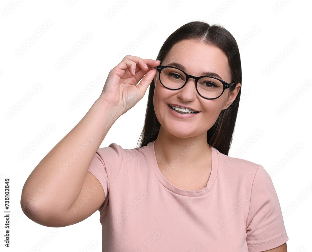Beautiful woman with glasses on white background Beautiful woman with glasses on white background