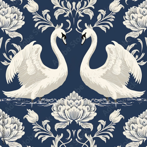 Tile with swan as background and to fill areas, ai generated