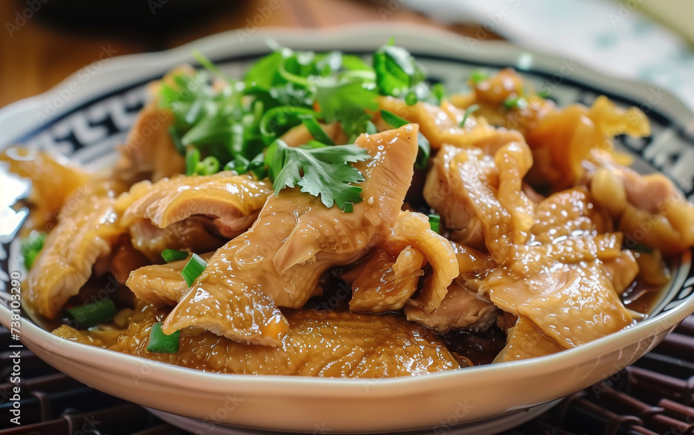 A plate of boiled chicken,created with Generative AI tecnology. A plate of boiled chicken,created with Generative AI tecnology.