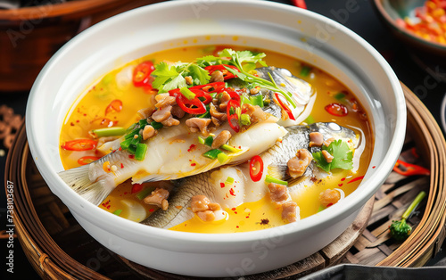 Spicy boiled fish,created with Generative AI tecnology.
