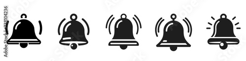 Bell icons set. Alarm symbol. Black icon of bell isolated on white background.