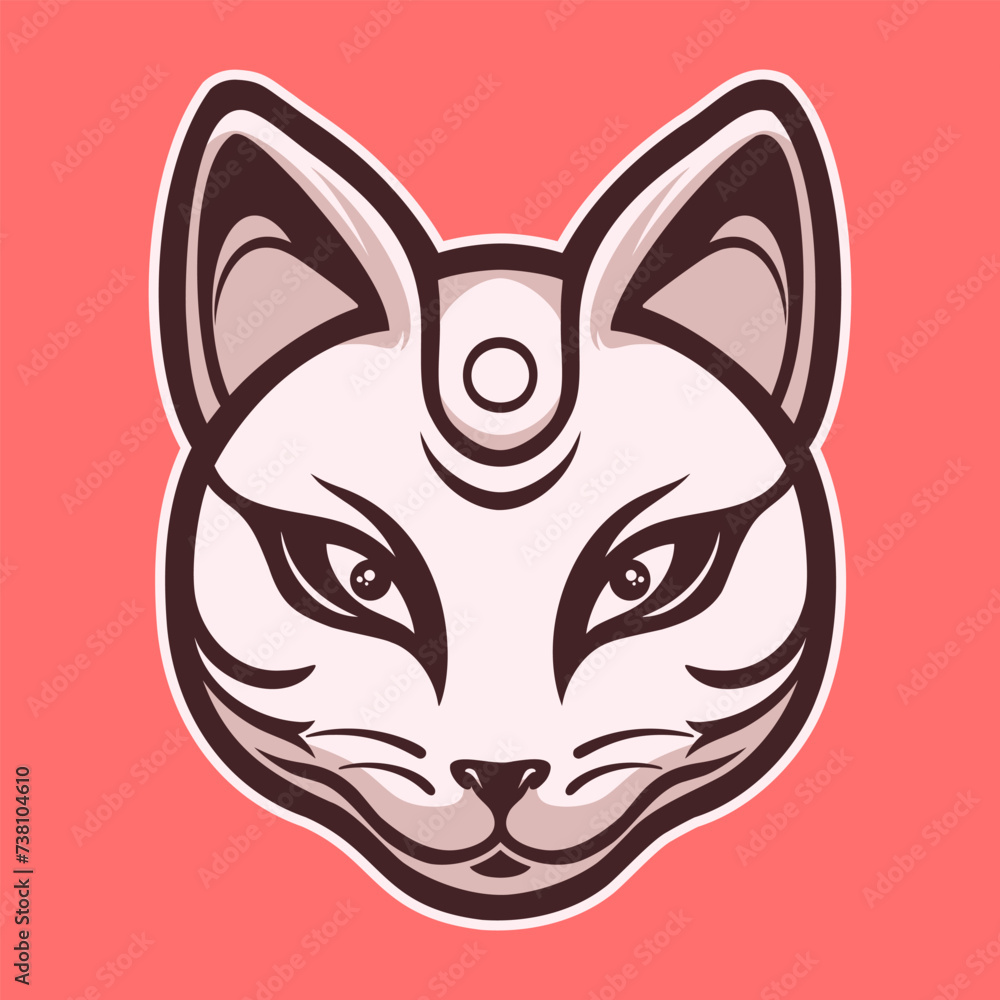 Obraz premium cute Japanese kitsune mask vector in pink background