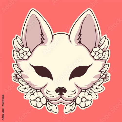 Japanese kitsune mask vector with monochrome colour