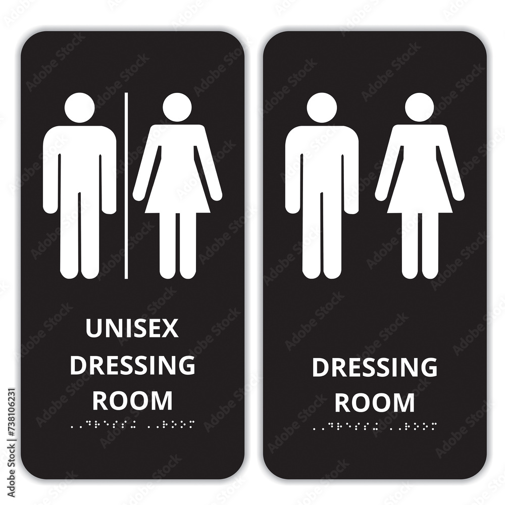 Banners de vestidor negro y blanco con sistema braille. Vista de frente y de cerca Banners de vestidor negro y blanco con sistema braille. Vista de frente y de cerca