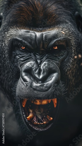 Vertical portrait of angry silverback gorilla