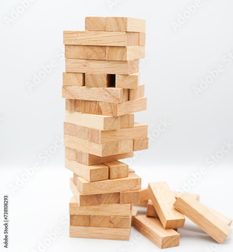 Business decision making concept  career path and game drew to wooden block. Business risks in the business.
