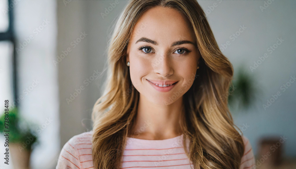 woman at home exudes allure, gazing into the camera with assurance and charm woman at home exudes allure, gazing into the camera with assurance and charm