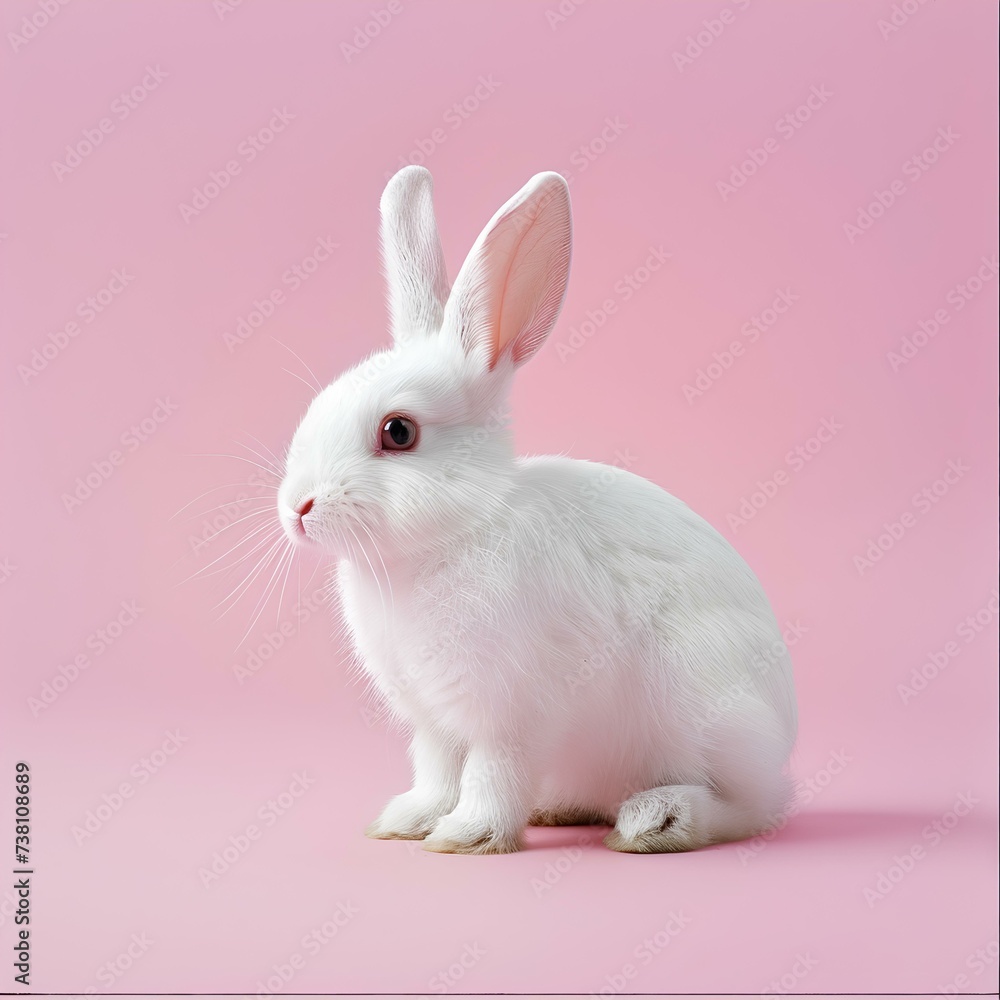Easter white rabbit, isolated on pink background Easter white rabbit, isolated on pink background