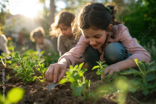 Children gardening. Planting the seeds.