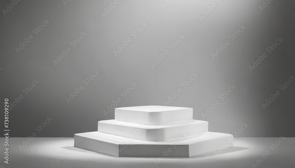White podium with spotlights, ideal for product showcasing in presentations or exhibitions White podium with spotlights, ideal for product showcasing in presentations or exhibitions
