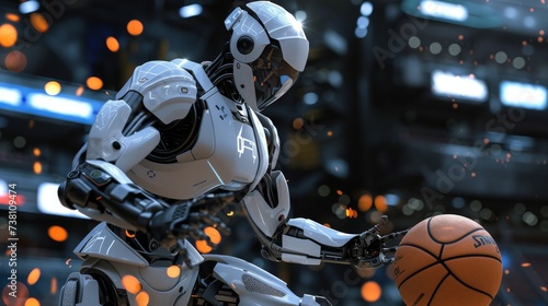 Robot analyzing basketball strategy and gameplays photo