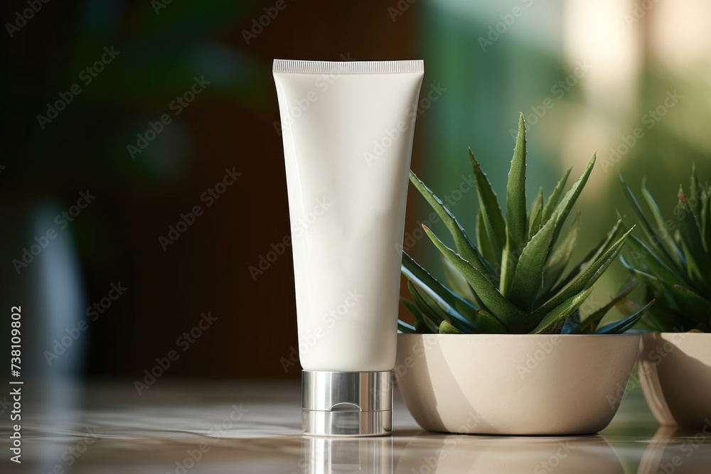 Blank Cosmetic Tube with Aloe Plant Blank Cosmetic Tube with Aloe Plant