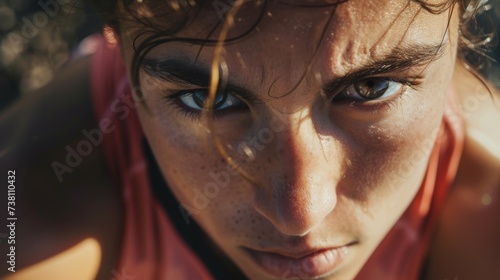Capturing the emotion in the eyes of a determined athlete before a marathon