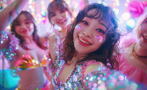 beautiful Asian women at a disco party with light and color © Kien