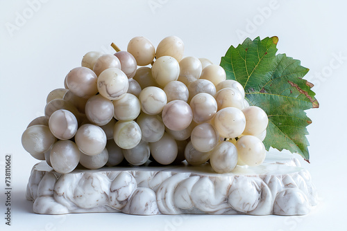 Marble sculpture of wine grapes on a white background. Generative AI image.