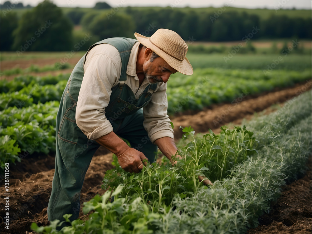 an elderly man, a grandfather is gardening, planting, harvesting plants an elderly man, a grandfather is gardening, planting, harvesting plants