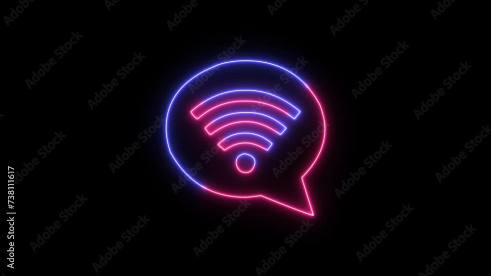 Neon Wi-Fi signal icon animated. Glowing network sign and black background. Neon Wi-Fi signal icon animated. Glowing network sign and black background.