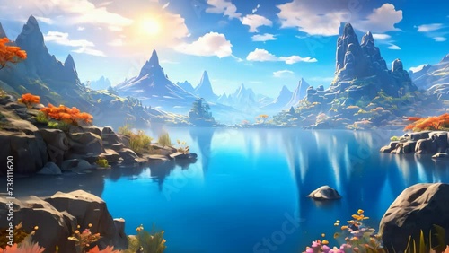 Illusion of island with beautiful lake, sunny weather photo