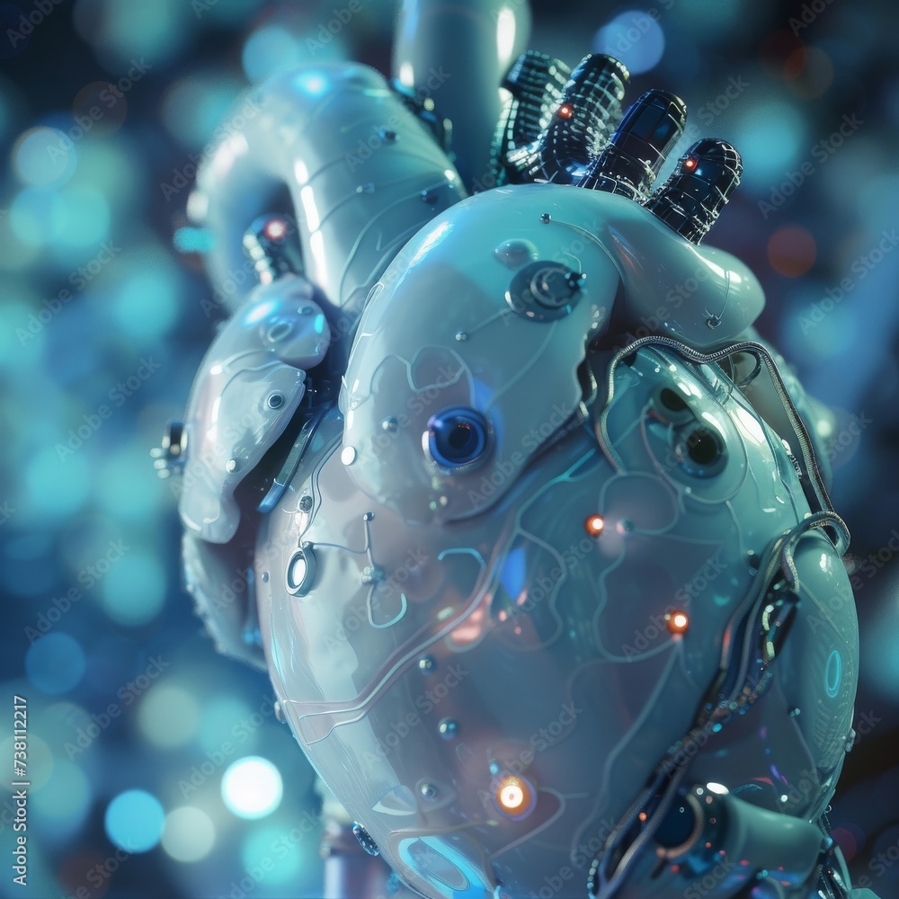 Futuristic nanobots repairing a damaged heart