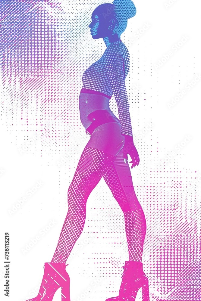 Stylish Electric Woman: Fashion Halftone Pattern on White Background Stylish Electric Woman: Fashion Halftone Pattern on White Background