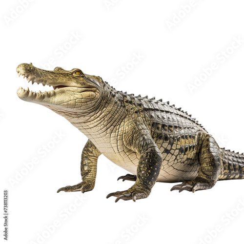 Full body real crocodile side view isolated on transparent or white background © Luckyphotos