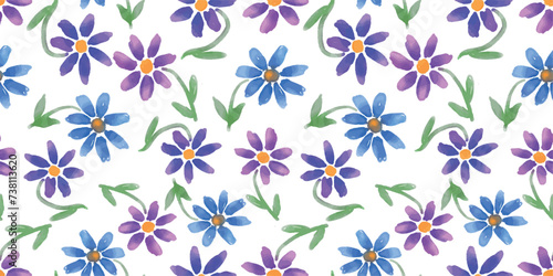 Seamless pattern of watercolor drawings colorful abstract daisy flowers, vector background for textile,paper,wallpaper © Amili